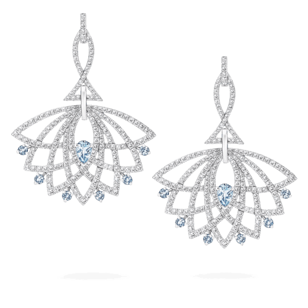 Lotus Bloom Aquamarine and Diamond Drop Earrings