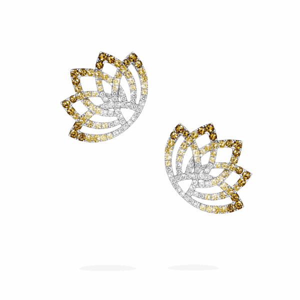 Lotus Flower Yellow Sapphire and Diamond Ear Climbers